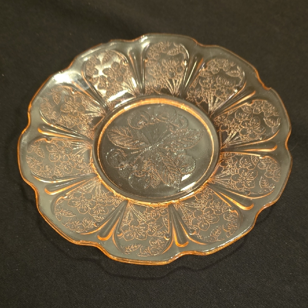 VTG 6" Pink Depression Era Jeannette Glass Cherry Blossom Bread & Butter Plate